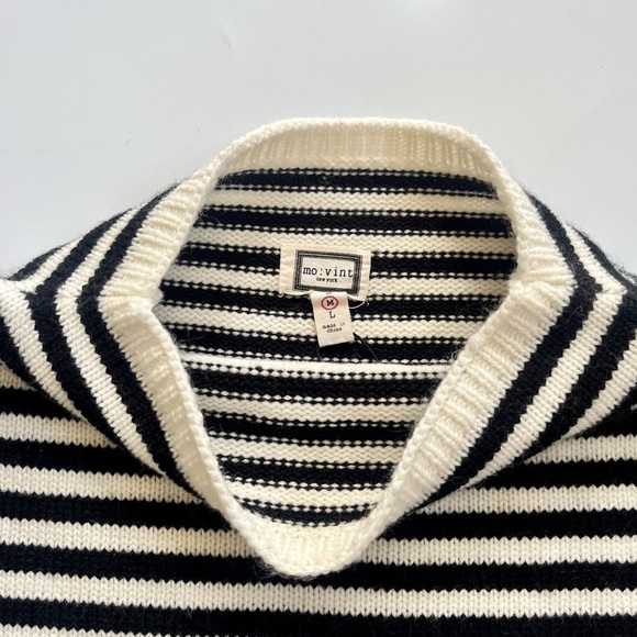 BLACK AND WHITE STRIPED KNIT HIGH NECK SWEATER - Picture 4 of 6